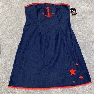 Mode Merr Strapless Denim Sailor Anchor Dress Size 3XL Stretch Lace NWT Pin Up